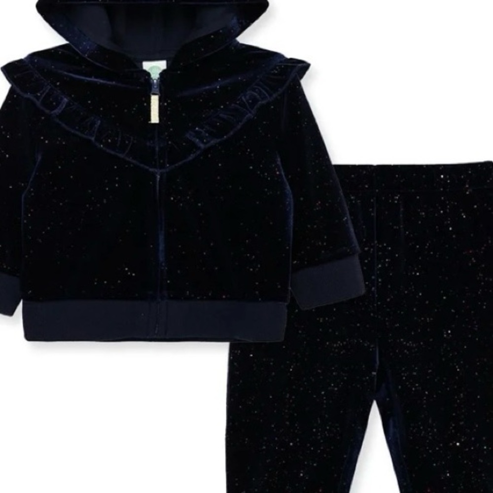 Navy Glitter Velour Infant/Toddler Zip Hoodie Set